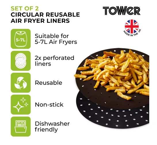 Tower 2 Pack of Circular Air Fryer Liners to fit 5-7L