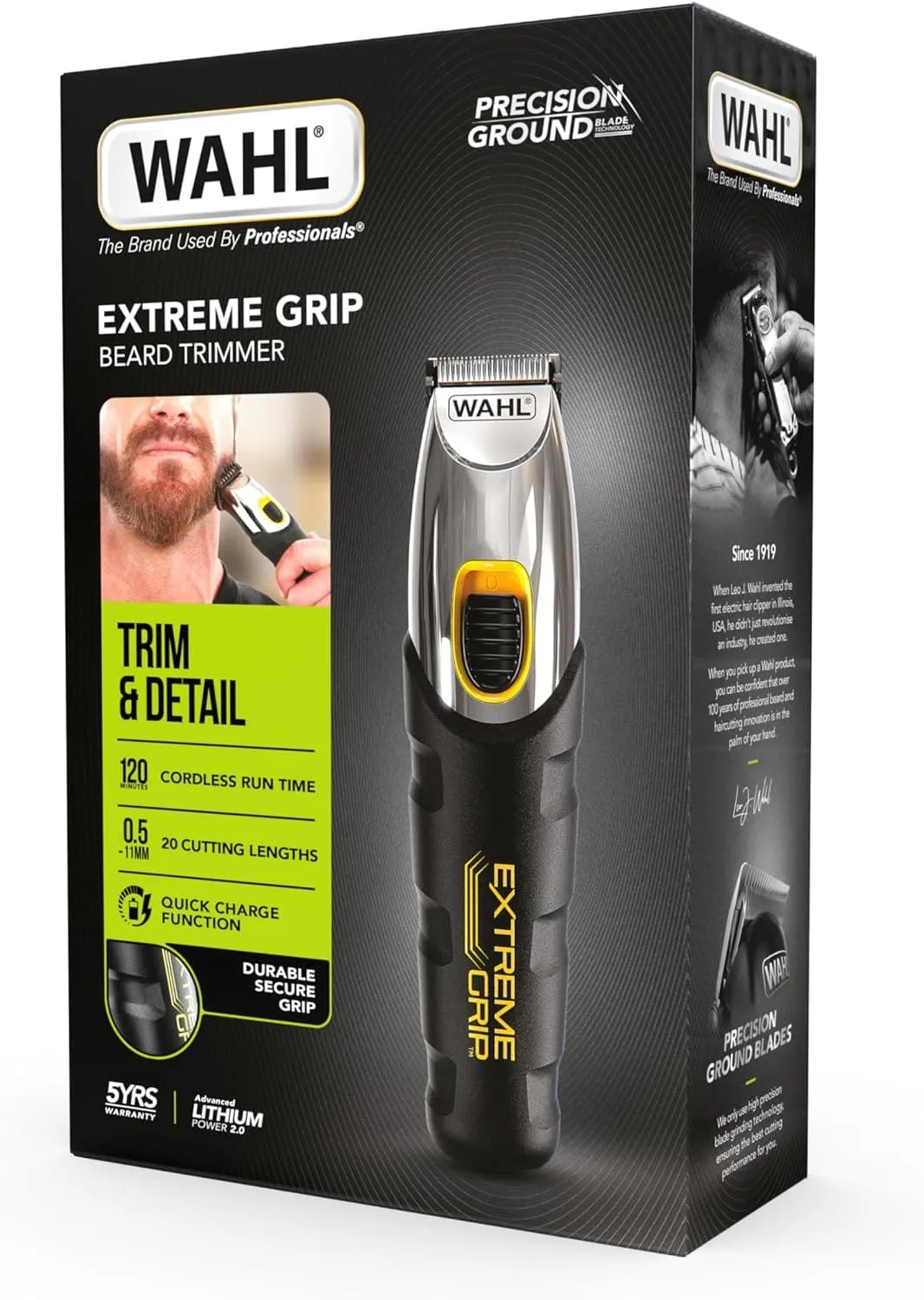 Wahl Extreme Grip Beard & Stubble Trimmer - Cordless Men's Grooming Set, Precision Blades, Perfect Father's Day Gift